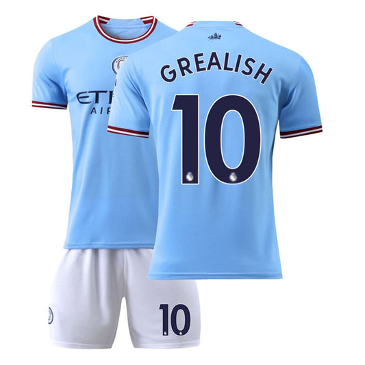 XNB 2022-2023 Manchester City Home Jersey #10 Grealish Soccer Jersey and Shorts Set