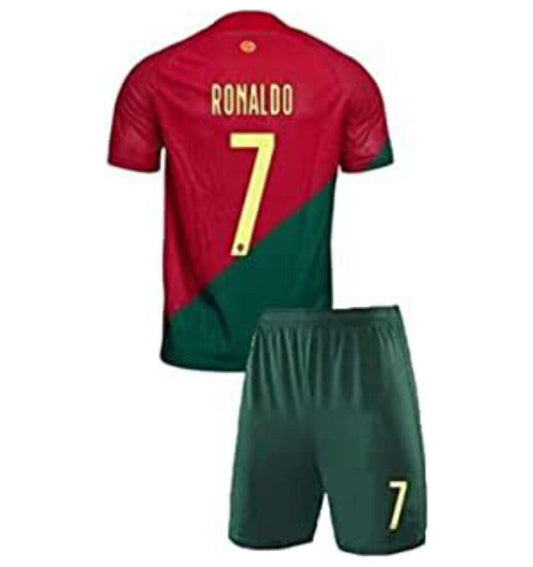 Youth Soccer Fan Ronaldo Jersey Portugal No 7 Sports Jersey Shirt Free Shorts